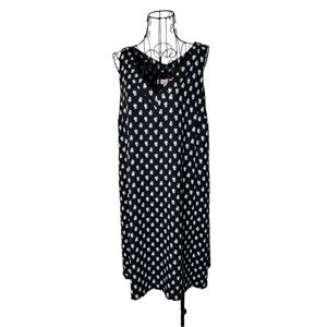 LOFT Navy Flowered V-Neck Lined Shift Mini Dress Size Medium